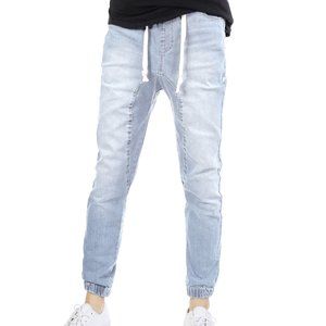 Men's Slim Fit Washed Style Denim Joggers Iceblue